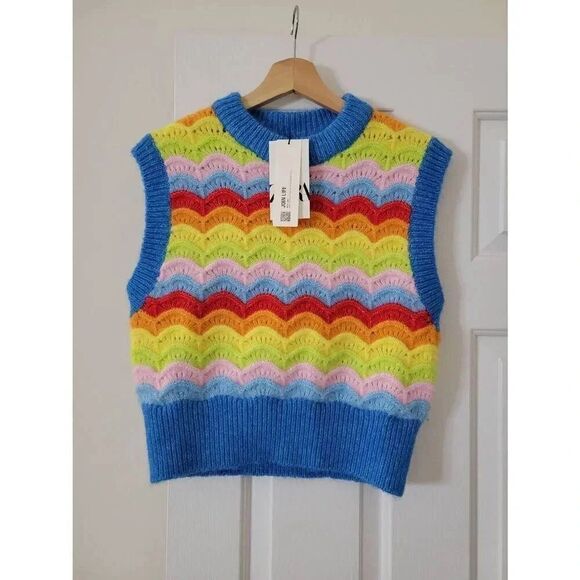 Zara Rainbow Sweater Vest M NWT - Picture 1 of 5